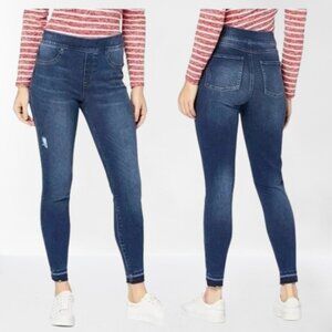 Spanx Distressed Ankle Skinny Jeans Raw Hem Stretchy Denim Shaping Size M
